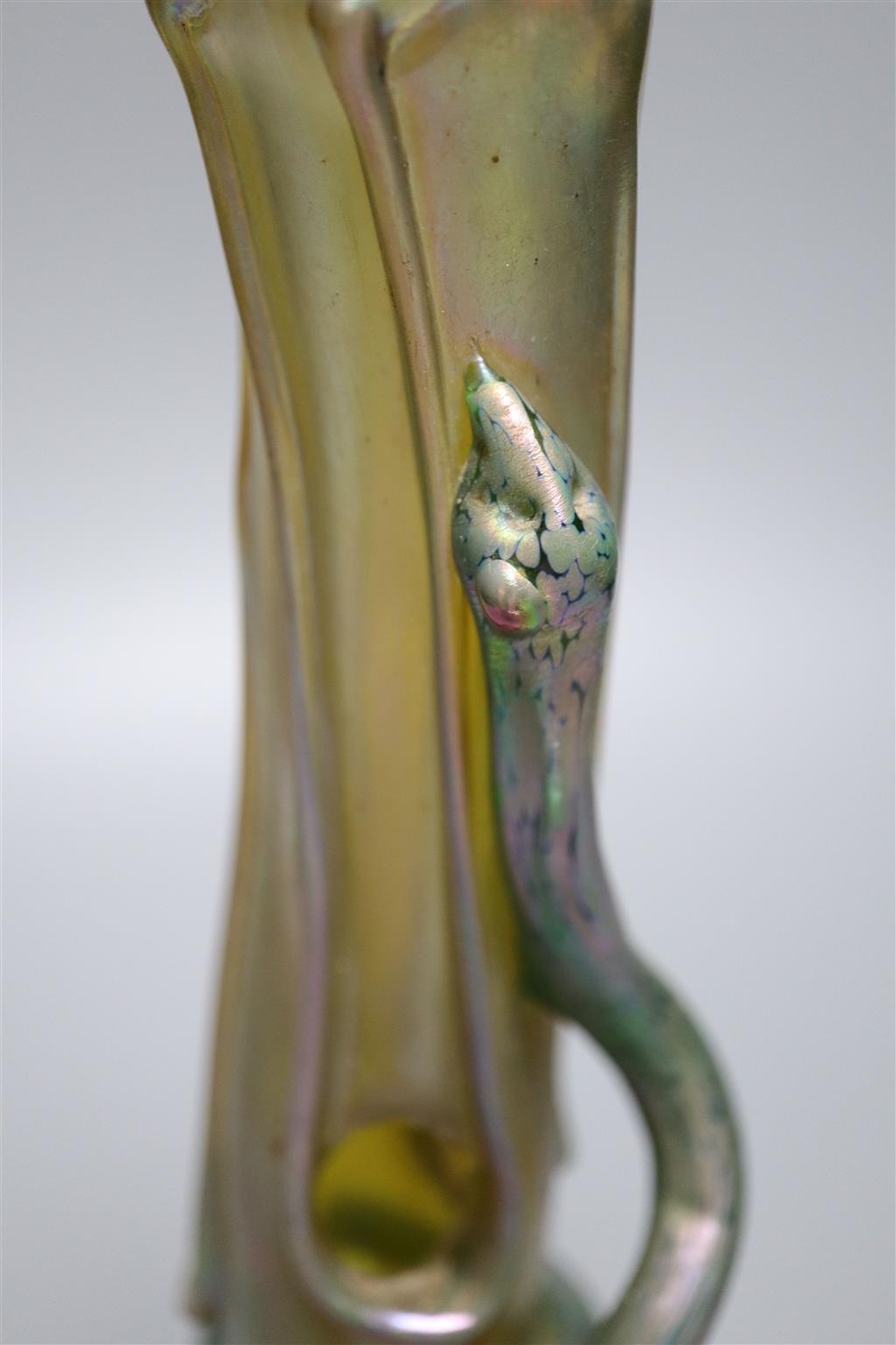 An Austrian iridescent glass serpent vase, 13cm